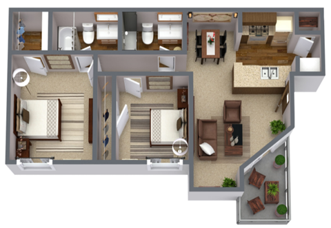 Floor plan for 2 beds, 1.5 baths, 825 sqft